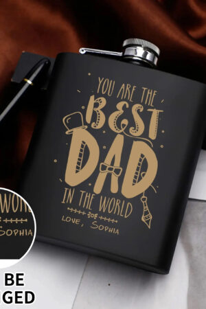 Personalized Hip Flask Set 7oz Black Stainless Steel with A Gift Box