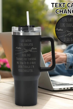 Engraved 40oz Stainless Steel Tumbler Travel Mug with Handle and Straw for Cup Holder