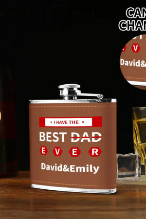 Custom Brown Leather Flask Wrapped Stainless Steel 6oz