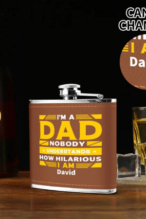 Custom Brown Leather Flask Wrapped Stainless Steel 6oz