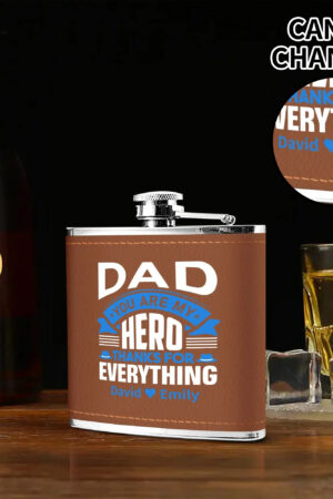 Custom Brown Leather Flask Wrapped Stainless Steel 6oz