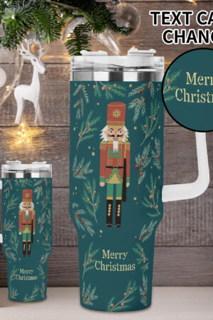 Personalized 40oz Stainless Steel Tumbler Gift With White Handle and Straw