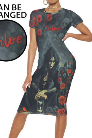 Women's Short Sleeve Dress Casual All Over Print Tshirt Long Dresses
