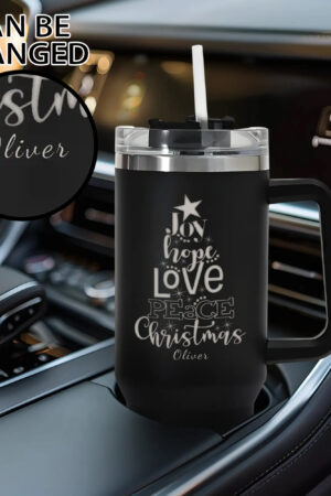 Engraved 40oz Stainless Steel Tumbler Travel Mug with Handle and Straw for Cup Holder