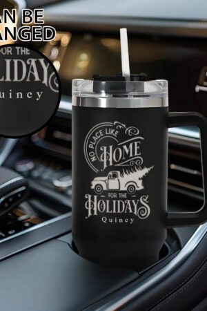 Engraved 40oz Stainless Steel Tumbler Travel Mug with Handle and Straw for Cup Holder