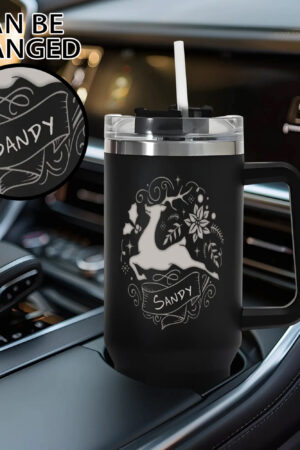 Engraved 40oz Stainless Steel Tumbler Travel Mug with Handle and Straw for Cup Holder
