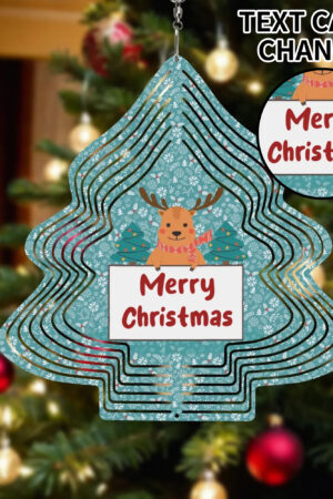Christmas Tree Shape Hanging Wind Spinner for Garden Decor Yard Art