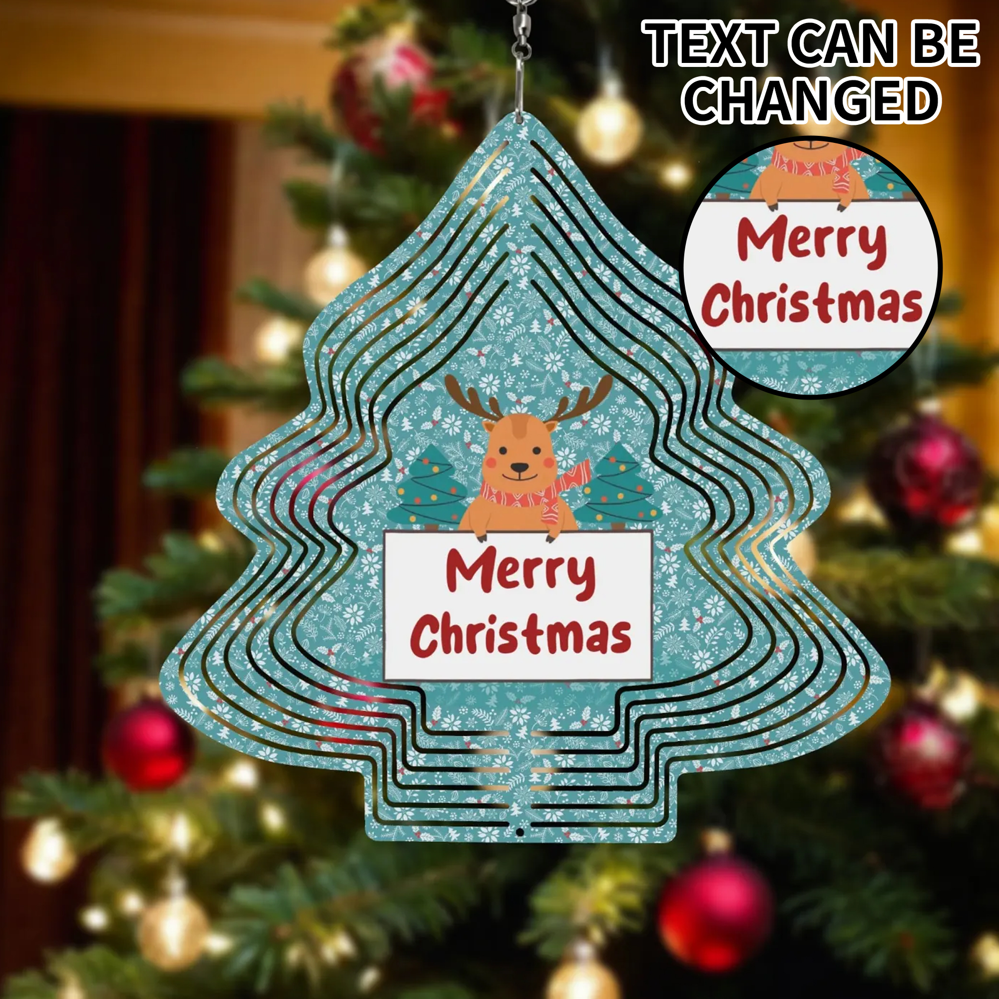 Christmas Tree Shape Hanging Wind Spinner for Garden Decor Yard Art