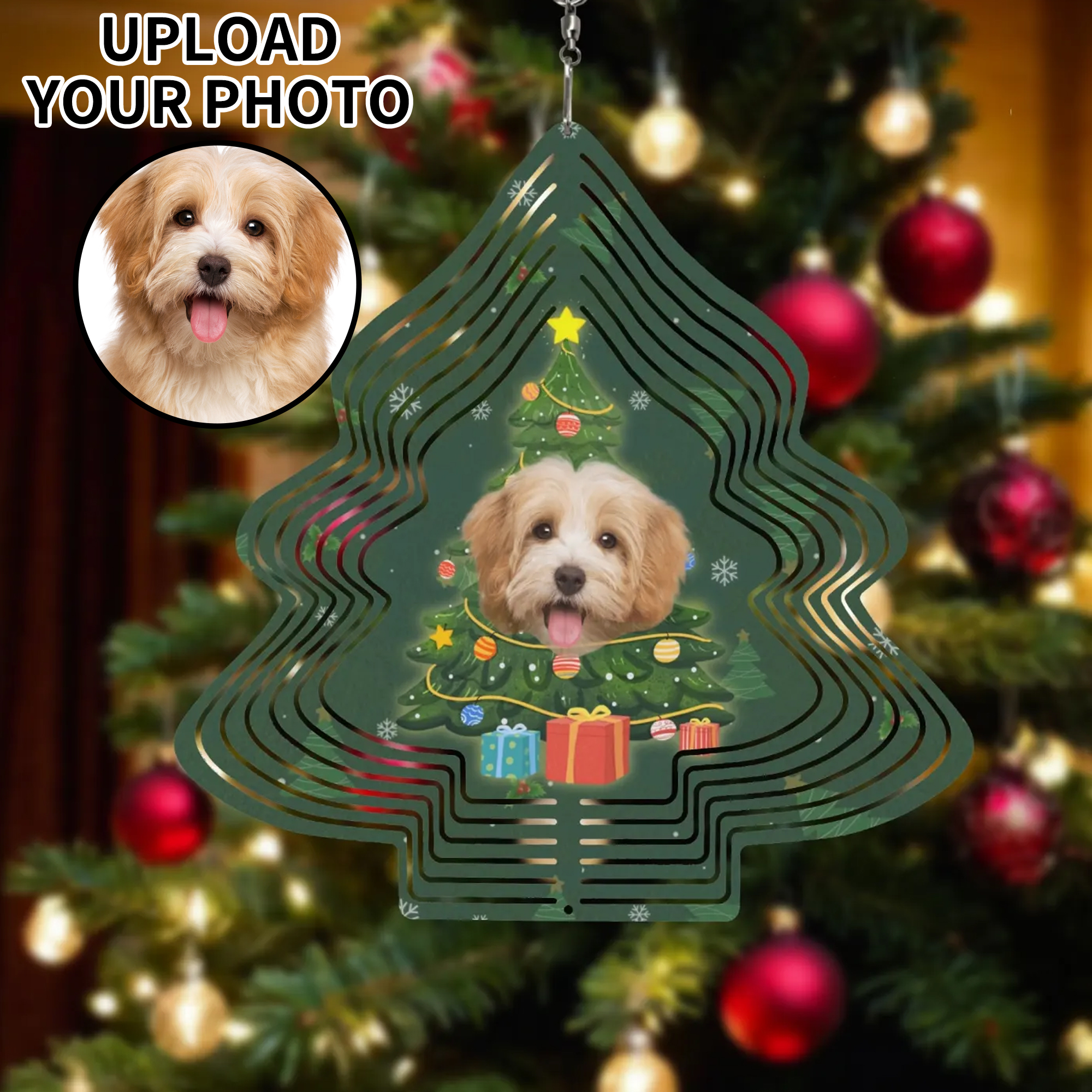 Christmas Tree Shape Hanging Wind Spinner for Garden Decor Yard Art