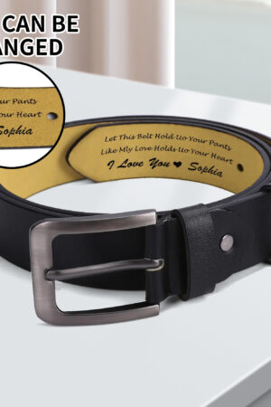 Black Engraved Leather Belt Funny Personalized Gift For Husband Boyfriend
