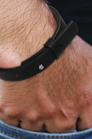 Engraved Black Leather Bracelet for Men Jewelry