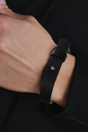 Engraved Black Leather Bracelet for Men Jewelry