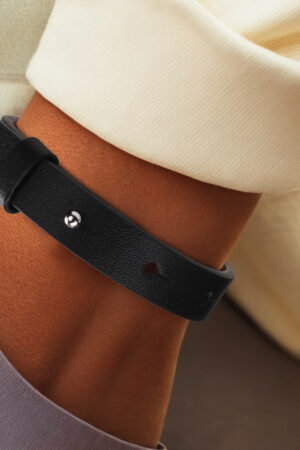 Engraved Black Leather Bracelet for Men Jewelry