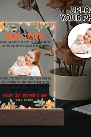 Personalized LED Rectangle Acrylic Night Light and Wooden Base Table Decor