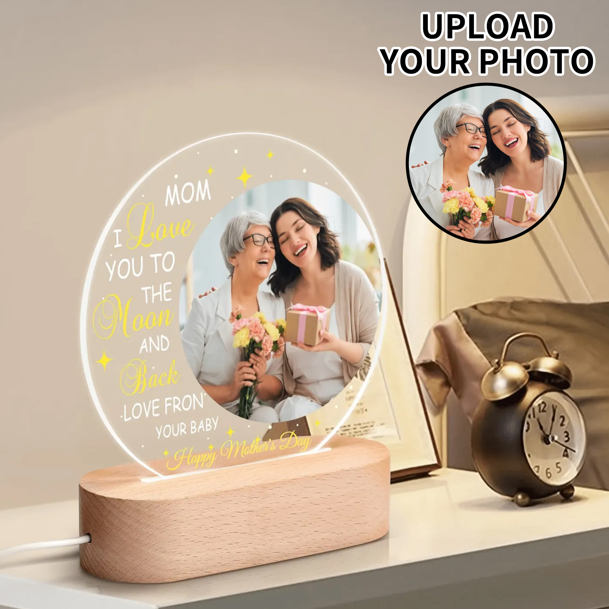 Personalised Name Acrylic Round Lamp Night Light Home Decor