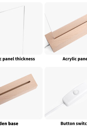 Personalized LED Rectangle Acrylic Night Light and Wooden Base Table Decor