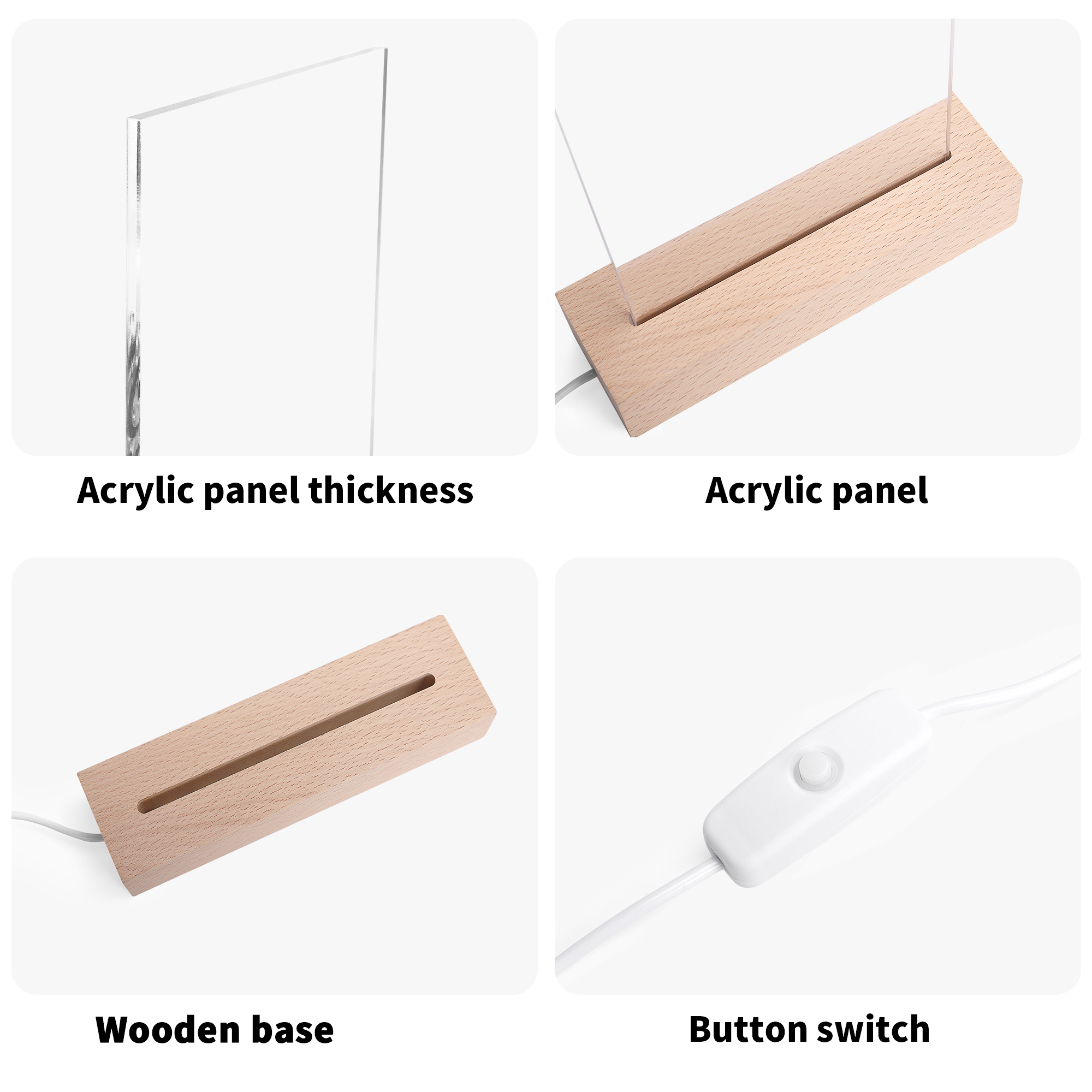 Personalized LED Rectangle Acrylic Night Light and Wooden Base Table Decor - Image 8