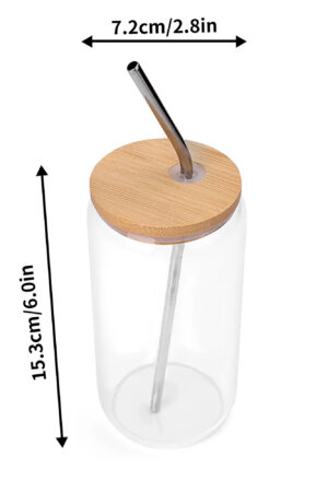 Transparent Bamboo Covered Cup 16oz Glass Cups Furniture with Straw
