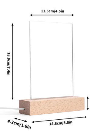 Personalized LED Rectangle Acrylic Night Light and Wooden Base Table Decor