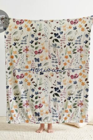 Personalized Watercolor Floral Blanket: Custom Name Minky or Sherpa