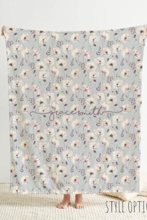 Personalized Watercolor Floral Blanket: Custom Name Minky or Sherpa