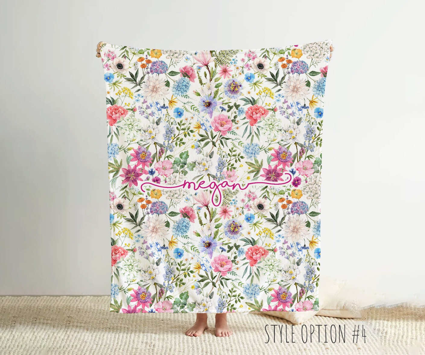Personalized Watercolor Floral Blanket: Custom Name Minky or Sherpa - Image 6