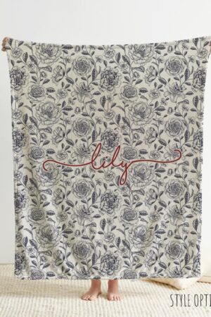 Personalized Watercolor Floral Blanket: Custom Name Minky or Sherpa
