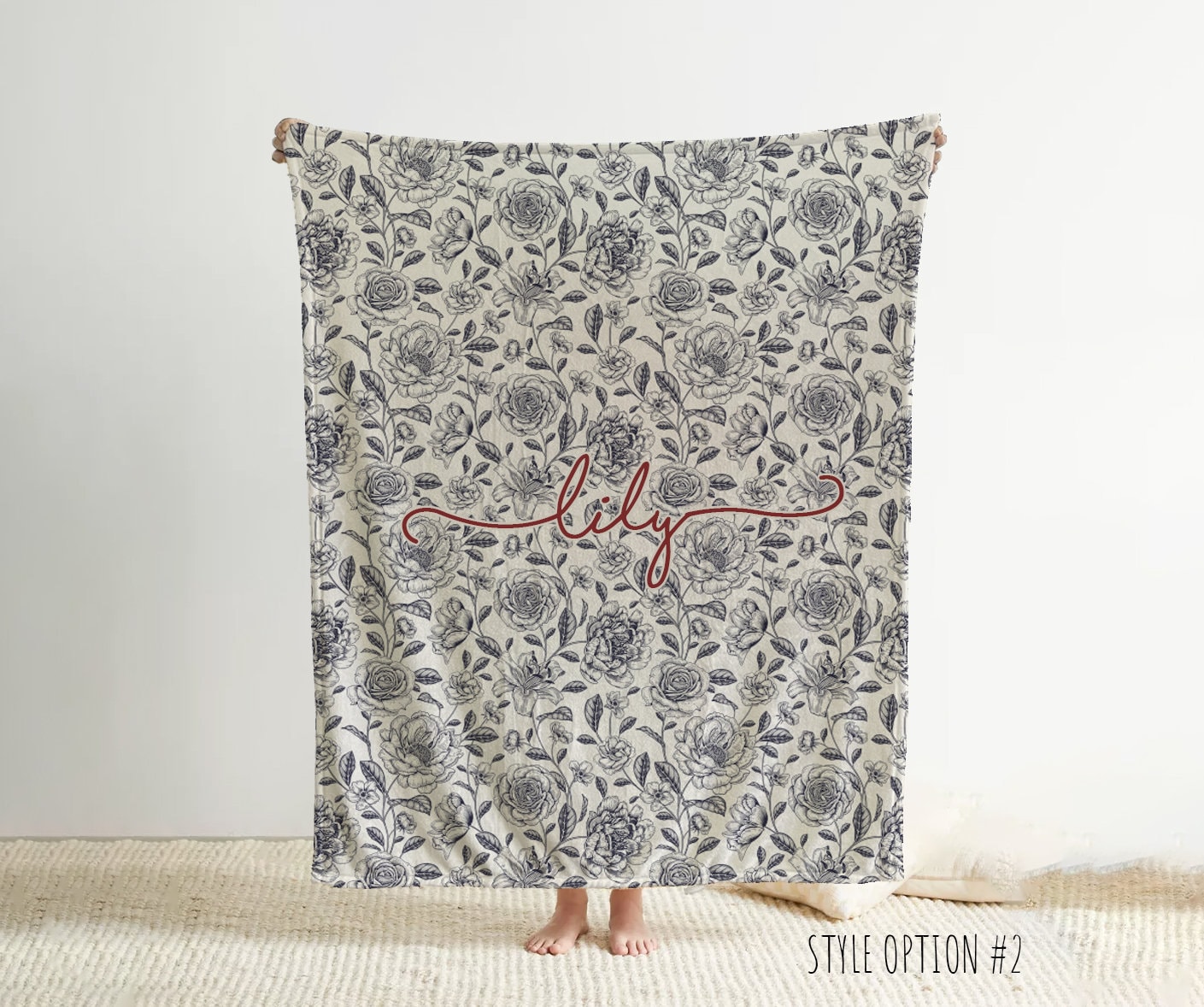 Personalized Watercolor Floral Blanket: Custom Name Minky or Sherpa - Image 3