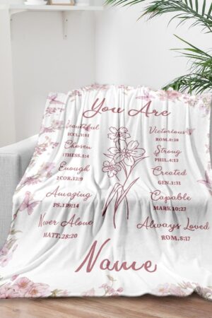 Personalized You Are Bible Verse Blanket, Custom Christian Name Blanket for Women, Easter Baptism Gifts for Catholics Girls Daughter Her Mom