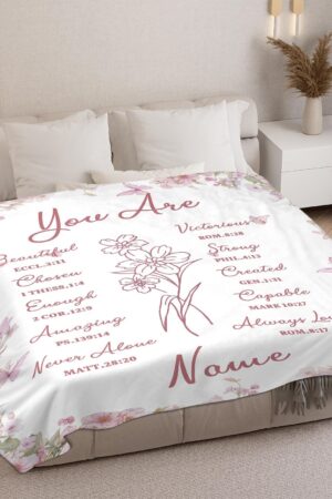 Personalized You Are Bible Verse Blanket, Custom Christian Name Blanket for Women, Easter Baptism Gifts for Catholics Girls Daughter Her Mom