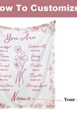 Personalized You Are Bible Verse Blanket, Custom Christian Name Blanket for Women, Easter Baptism Gifts for Catholics Girls Daughter Her Mom