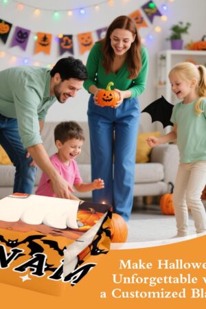 Custom Cute Ghost Halloween Blanket, Personalized Name Spooky Throw Blanket for Women Men, Halloween Boo Gift for Him Her Kids Boys Girls