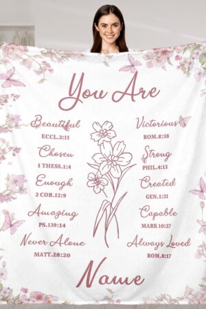 Personalized You Are Bible Verse Blanket, Custom Christian Name Blanket for Women, Easter Baptism Gifts for Catholics Girls Daughter Her Mom