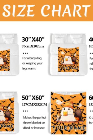 Custom Cute Ghost Halloween Blanket, Personalized Name Spooky Throw Blanket for Women Men, Halloween Boo Gift for Him Her Kids Boys Girls