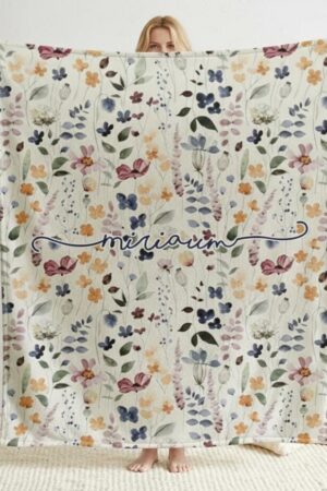 Personalized Watercolor Floral Blanket: Custom Name Minky or Sherpa
