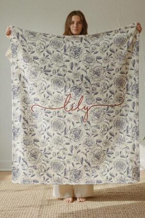Personalized Watercolor Floral Blanket: Custom Name Minky or Sherpa