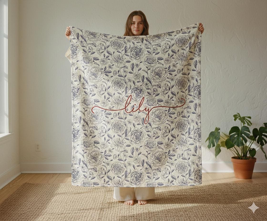 Personalized Watercolor Floral Blanket: Custom Name Minky or Sherpa - Image 4