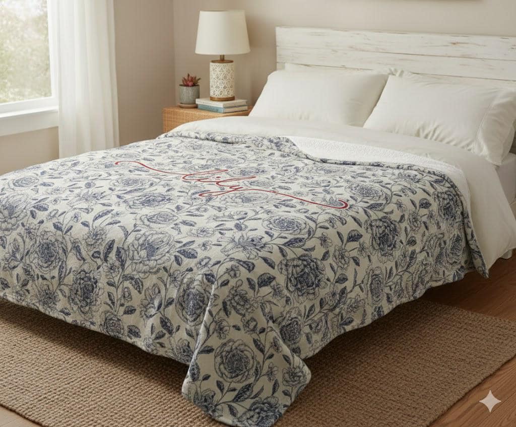 Personalized Watercolor Floral Blanket: Custom Name Minky or Sherpa - Image 11