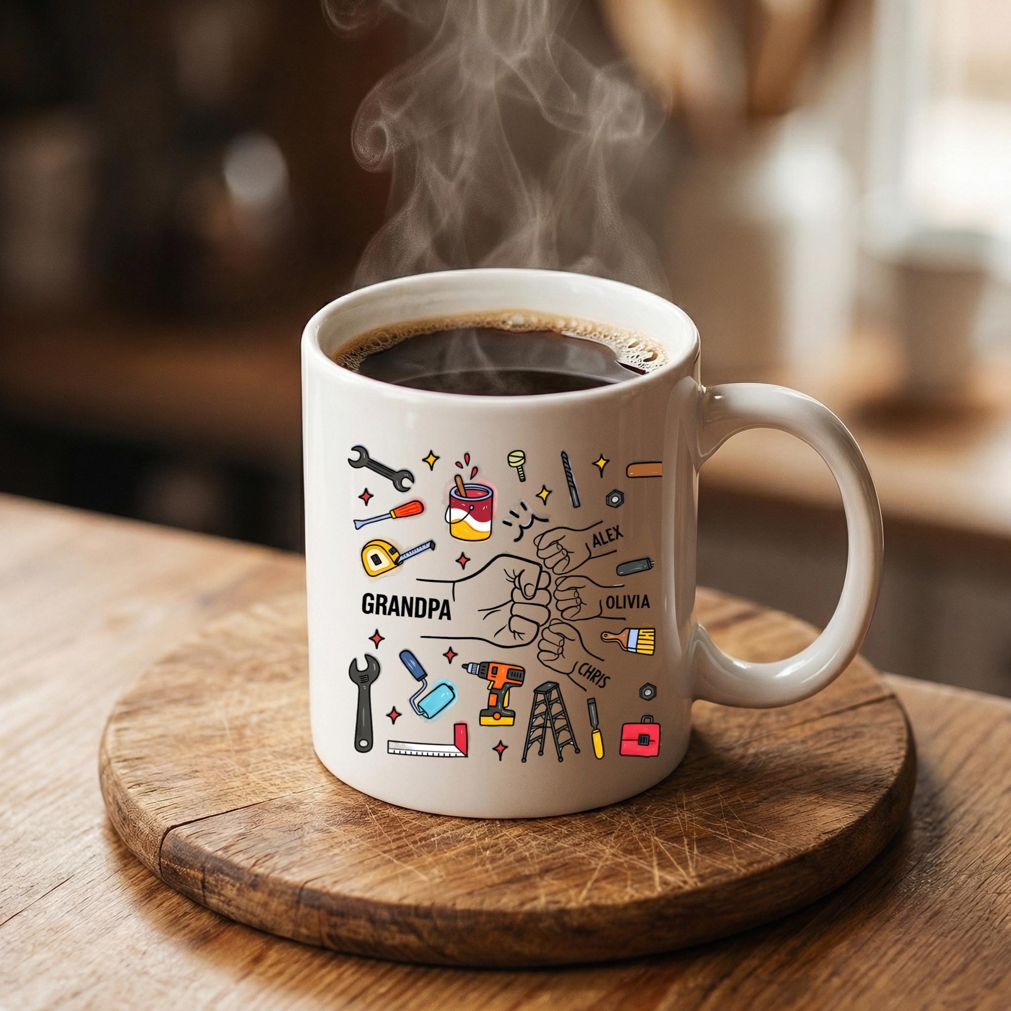 Personalized Grandpa Mug with Kids Names, Handyman Tools Illustration Coffee Cup, Gift for Grandpa - Image 5
