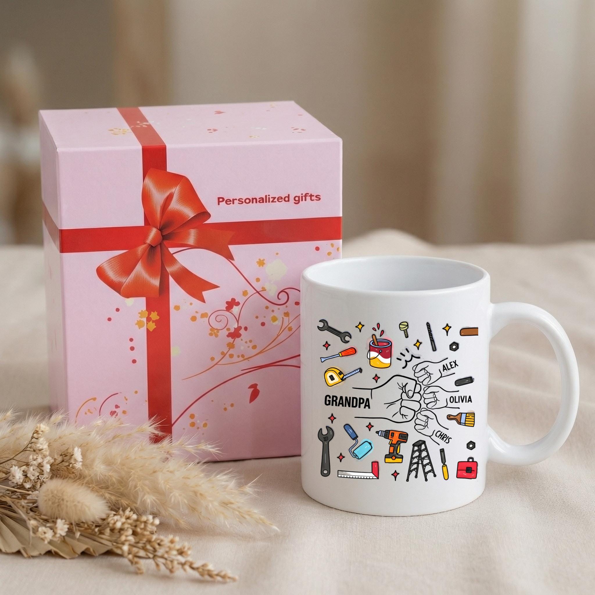 Personalized Grandpa Mug with Kids Names, Handyman Tools Illustration Coffee Cup, Gift for Grandpa - Image 4