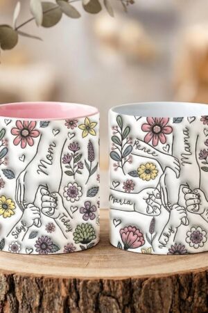 Personalized Mom Mug with Kids Names, Custom Floral Coffee Mug for Mom, Mothers Day Gift from Daughter Son