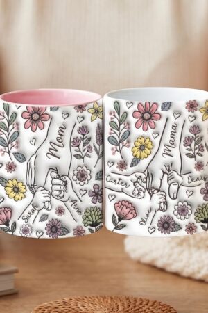 Personalized Mom Mug with Kids Names, Custom Floral Coffee Mug for Mom, Mothers Day Gift from Daughter Son
