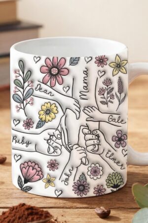 Personalized Mom Mug with Kids Names, Custom Floral Coffee Mug for Mom, Mothers Day Gift from Daughter Son