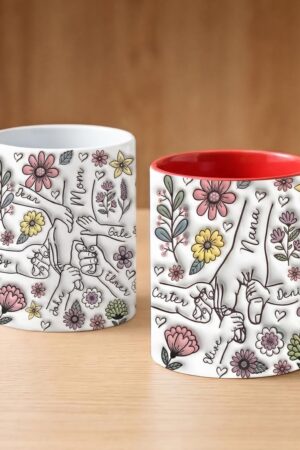 Personalized Mom Mug with Kids Names, Custom Floral Coffee Mug for Mom, Mothers Day Gift from Daughter Son