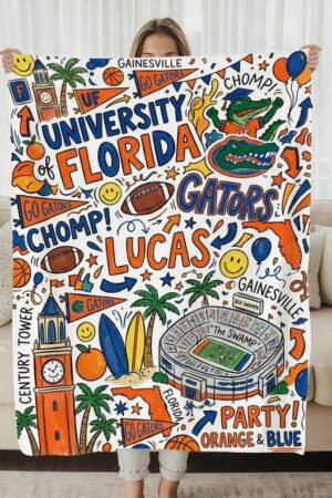 Custom College Graffiti Fleece Blanket, Personalized Dorm Throw, Graduation Gift