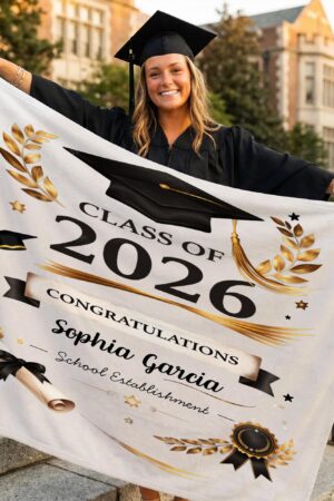 Custom Class of 2026 Grad Blanket,Personalized 2026 Graduation Blanket with Name,Senior Graduation Gift for Friends,Gift Ideas for Graduate