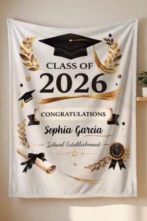 Custom Class of 2026 Grad Blanket,Personalized 2026 Graduation Blanket with Name,Senior Graduation Gift for Friends,Gift Ideas for Graduate