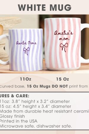 Personalized Grandma Stripe Mug, Coquette Striped Name Mug Gifts, Mother's Day Gift for Nana