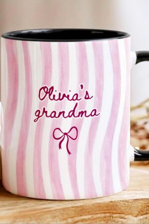 Personalized Grandma Stripe Mug, Coquette Striped Name Mug Gifts, Mother's Day Gift for Nana