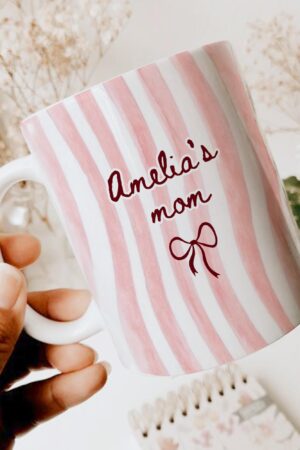 Personalized Grandma Stripe Mug, Coquette Striped Name Mug Gifts, Mother's Day Gift for Nana